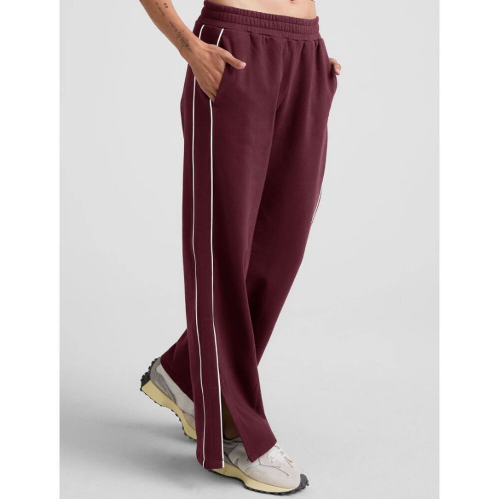 Beyond Yoga LuxeFleece Piper Wide Leg Pant, Burgundy Split Hem Sweatpants S/P